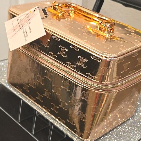 Juicy Couture Metallic JC Logo Zip Around Travel Traincase- Gold - Picture 4 of 11
